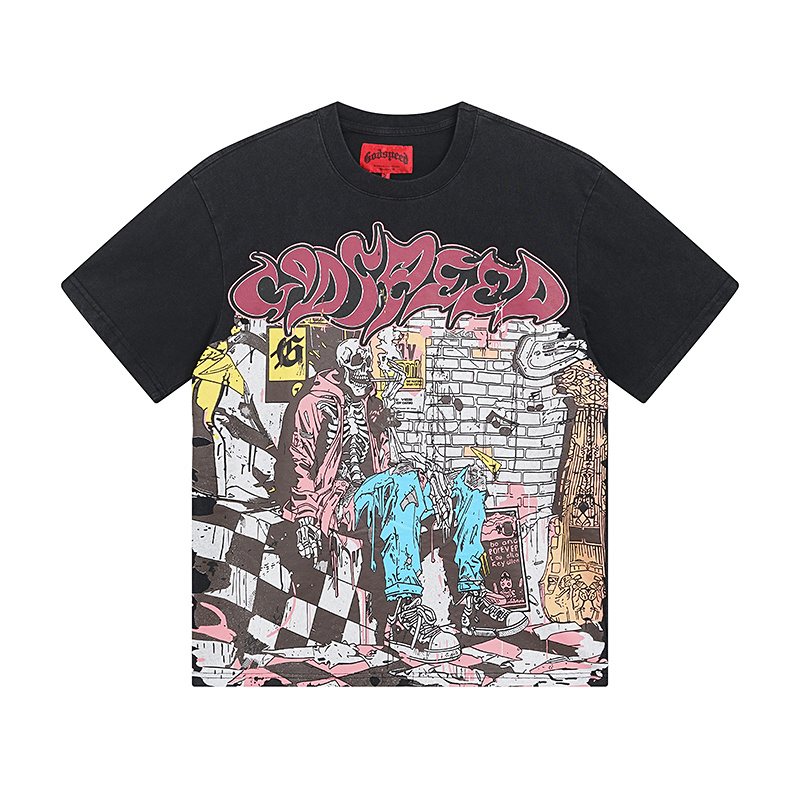 Godspeed Washed Black Rock Graphic Short-Sleeve T-Shirt — front