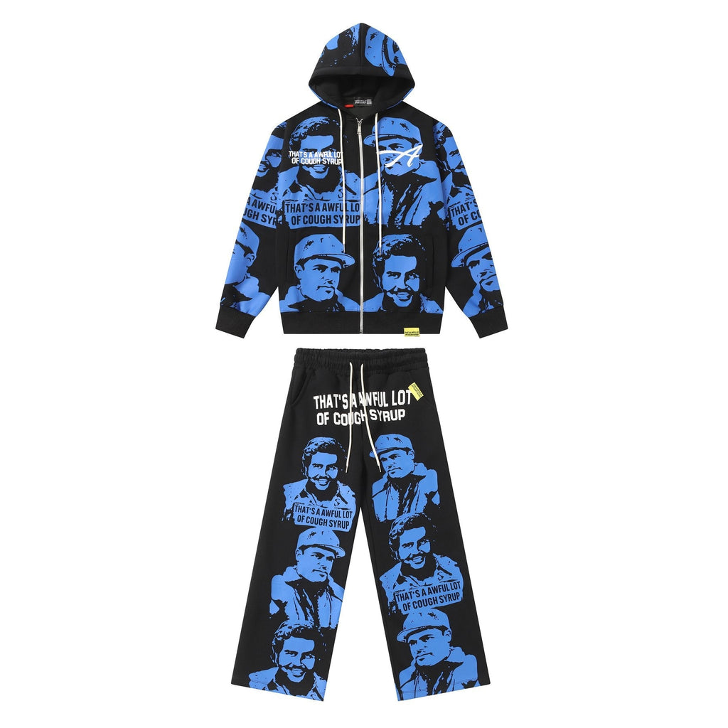 THAT'S A AWFUL LOT OF COUGH SYRUP Rising Star Graphic Zip Hoodie & Sweatpants Matching Set — front