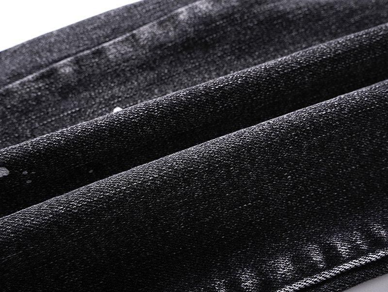 Purple Brand Black Paint-Splatter Distressed Jeans — fabric_closeup