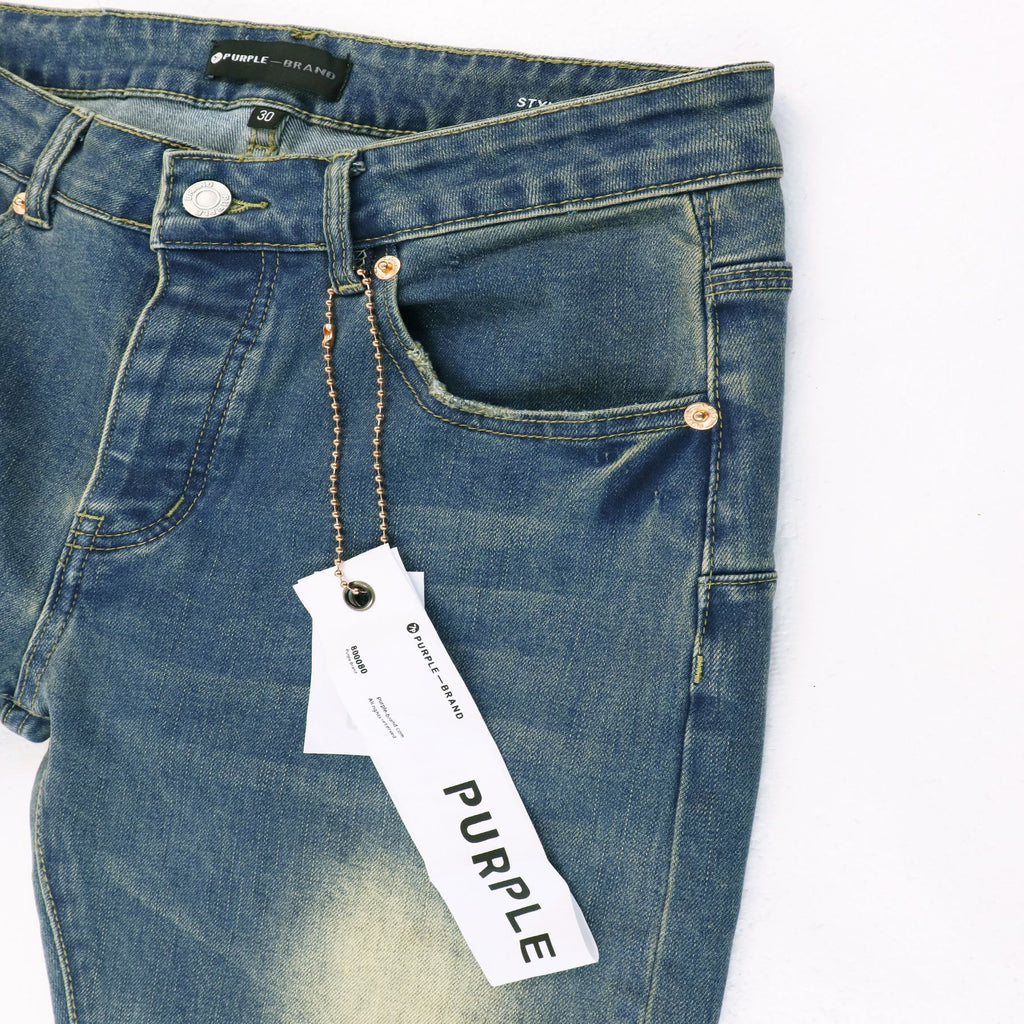 Purple Brand Blue Distressed Paint Splatter Jeans — detail
