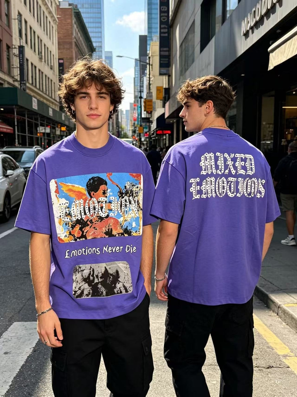MIXED EMOTION Rhinestone Graphic T-Shirt — model
