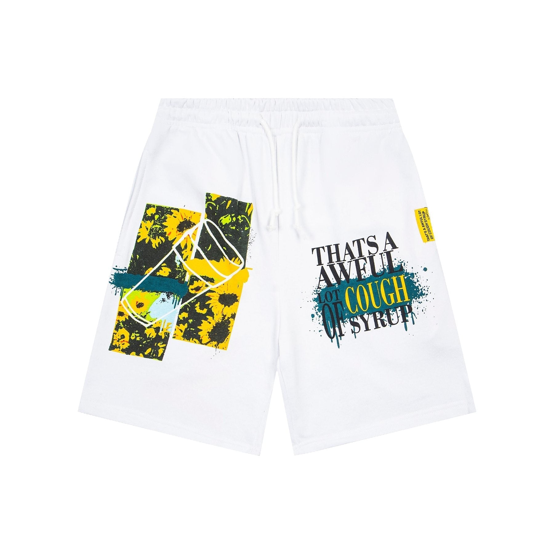 THAT'S A AWFUL LOT OF COUGH SYRUP Graphic Drawstring Shorts — front