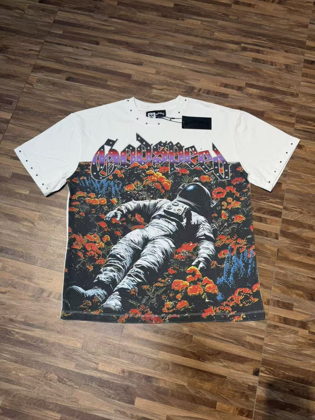 Godspeed Astronaut Flowers Studded Short-Sleeve T-Shirt — context