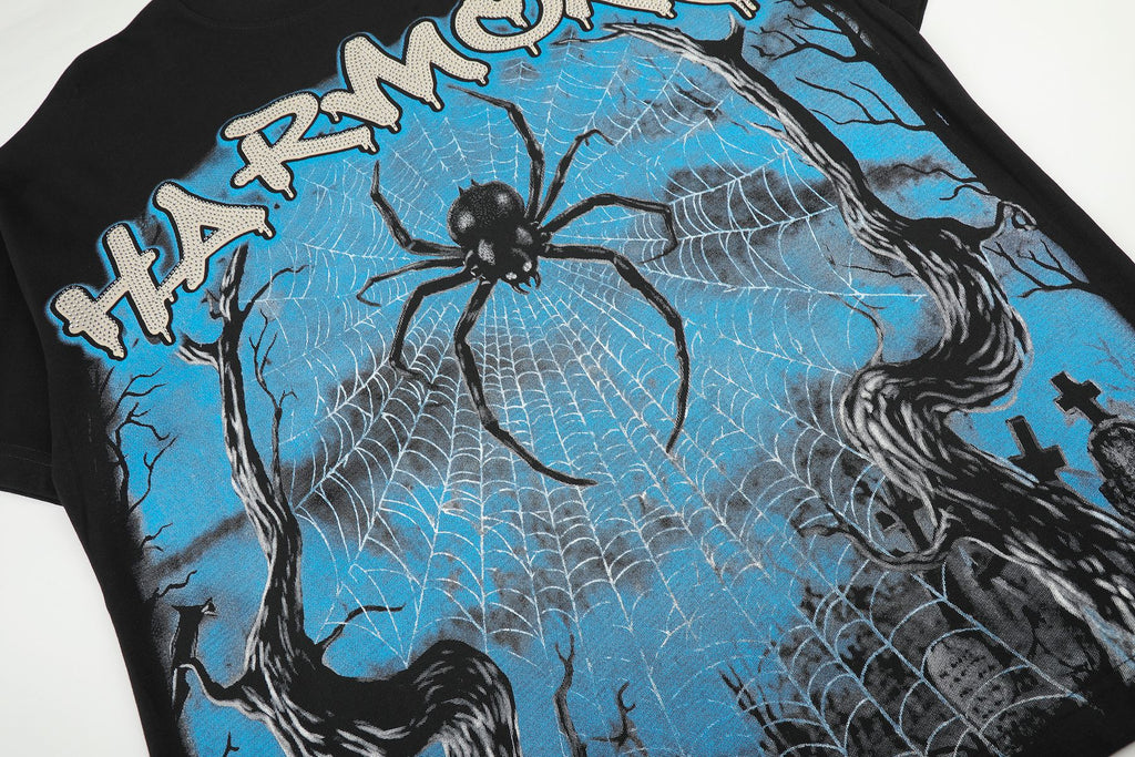 HARMONY Spider Web Graphic Black Short-Sleeve T-Shirt — detail