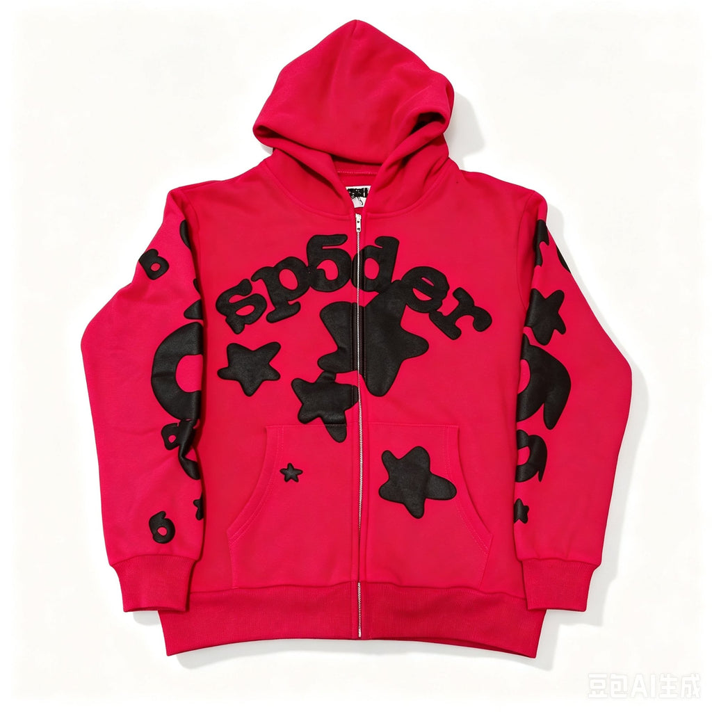 Sp5der Red Graphic Zip Hoodie — hero