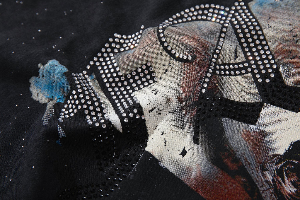 BKYS Revival Blindfolded Portrait Rhinestone-Style T-Shirt — detail