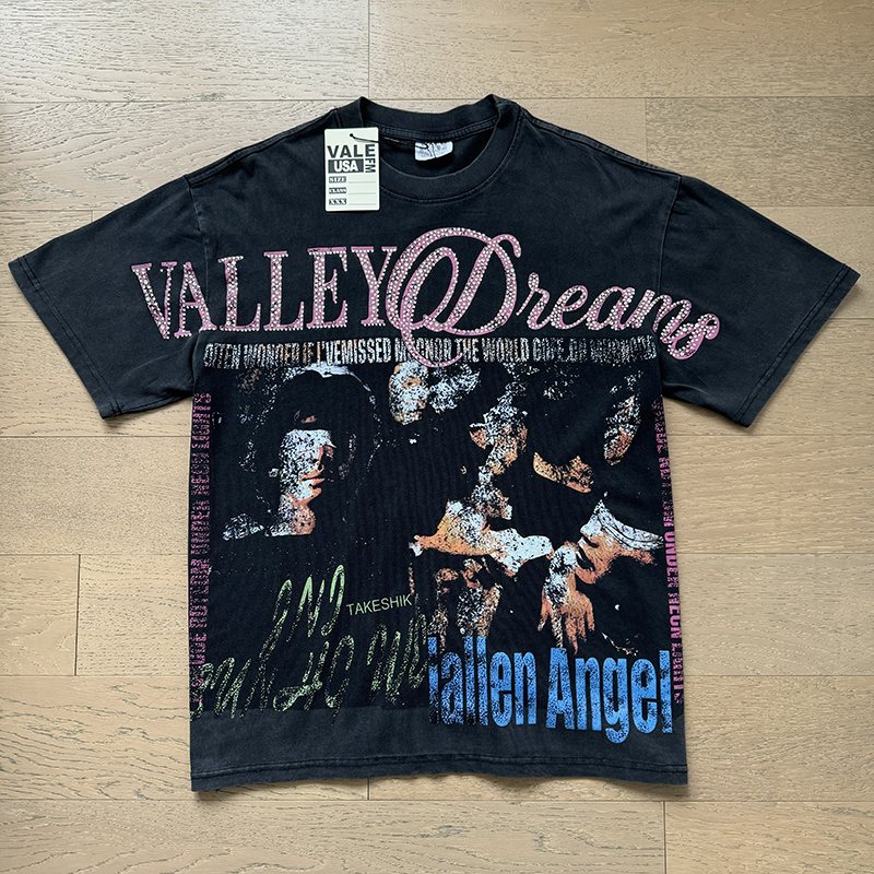 VALE USA Fallen Angel Rhinestone Graphic T-Shirt — front